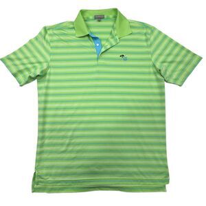 Peter Millar Polo Shirt Men Large Green Striped Summer Comfort Short Sleeve Golf
